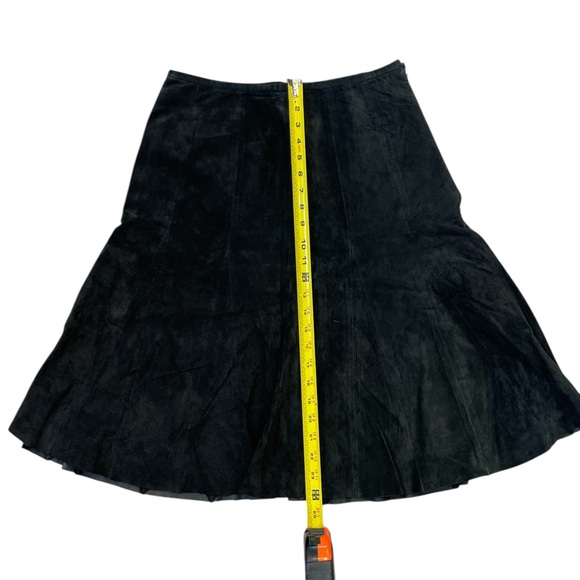 Spiegal Leather Suede Knee Length A-line Black Skirt Size 10 - Picture 11 of 11
